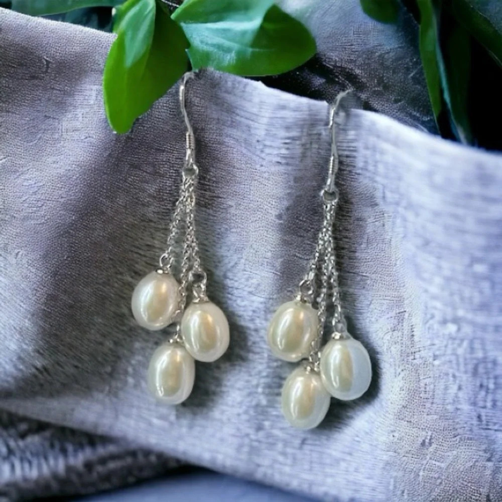 Three Pearl Sterling Silver Earrings
